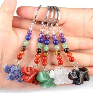 Customizable Semi-Precious Stone Animal-Shaped Keychains - Manufacturer-Direct with OEM/ODM Service for Gifting, Fashion, and Retail Markets Seven-color crystal rhinoceros keychain