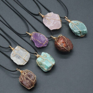 Customizable Semi-Precious Stone Wire-Wrapped Rough Crystal Pendants - Manufacturer-Direct with OEM/ODM Service for Jewelry, Gifting, and Retail Markets Crystal stone wire pendant with pink and white amethyst fluorite aventurine