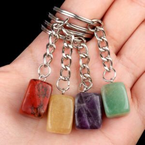 Customizable Semi-Precious Stone Rectangle Keychains - Manufacturer-Direct with OEM/ODM Service for Gifting, Fashion, and Retail Markets Natural crystal colored stone irregular rectangular keychain