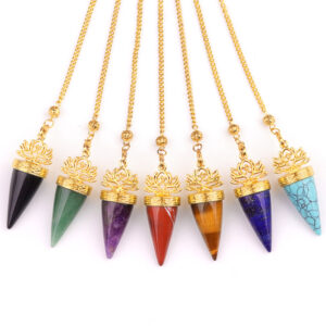 Customizable Semi-Precious Stone Cone-Shaped Pendulums with Ornate Settings - Manufacturer-Direct with OEM/ODM Service for Spiritual, Divination, and Retail Markets Natural purple pink crystal lotus golden spirit pendant pendant