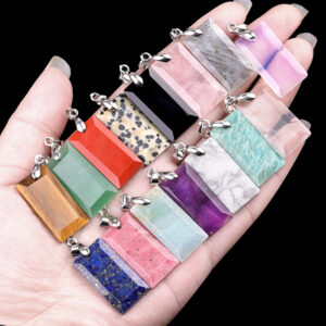 Customizable Semi-Precious Stone Rectangle Pendants - Manufacturer-Direct with OEM/ODM Service for Jewelry, Fashion, and Retail Markets  Natural amethyst jade cut-face rectangular copper buckle pendant
