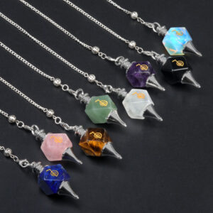 Customizable Semi-Precious Stone Pendulums - Manufacturer-Direct with OEM/ODM Service for Spiritual, Divination, and Retail Markets Square Power Symbol Pendulum Pendant Crystal Stone
