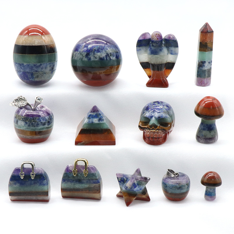 Customizable Multi-Gemstone Carved Figurines & Decor Pieces - Manufacturer-Direct with OEM/ODM Service for Home Decor, Gifting, and Retail Markets Chakra Colorful Splicing Series Carved Skull Angel