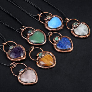 Customizable Semi-Precious Stone Heart-Shaped Wire-Wrapped Pendants - Manufacturer-Direct with OEM/ODM Service for Jewelry, Gifting, and Retail Markets Tiger Eye Stone Retro Red Bull Copper Love Pendant Necklace