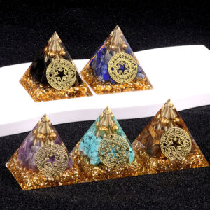 Customizable Orgonite Pyramids with Semi-Precious Stones - Manufacturer-Direct with OEM/ODM Service for Spiritual, Home Decor, and Retail Markets Pyramid gravel resin glued crafts ornaments Feng Shui