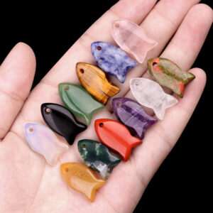 Customizable Semi-Precious Stone Fish-Shaped Pendants - Manufacturer-Direct with OEM/ODM Service for Jewelry Making, Gifting, and Retail Markets Natural purple pink white crystal agate tiger eye stone aventurine fish eye