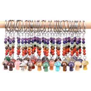 Customizable Semi-Precious Stone Mushroom Keychains - Manufacturer-Direct with OEM/ODM Service for Gifting, Retail & Personal Accessory Scenarios Natural crystal colorful stone mushroom keychain