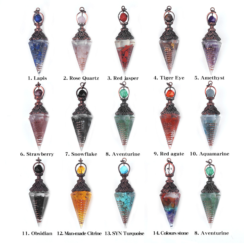Crystal Agate Epoxy Hexagonal Pyramid Pendulum Pendant Customizable Semi-Precious Stone Dowsing Pendulums - Manufacturer-Direct with OEM/ODM Service for Spiritual, Jewelry & Retail Scenarios - Afbeelding 2
