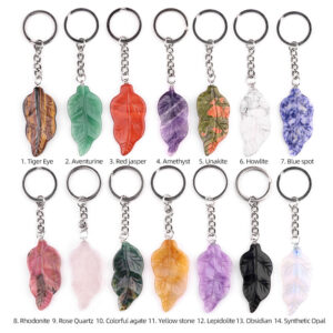 Customizable Semi-Precious Stone Leaf-Shaped Keychains - Manufacturer-Direct with OEM/ODM Service for Gifting, Retail, and Nature-Inspired Accessory Markets Leaf crystal agate semi precious stone keychain