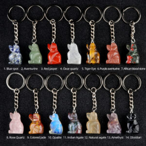 Customizable Semi-Precious Stone Cat-Shaped Keychains - Manufacturer-Direct with OEM/ODM Service for Gifting, Retail & Pet-Lover Scenarios Puppy keychain Crystal agate stone carved animal keychain pendant