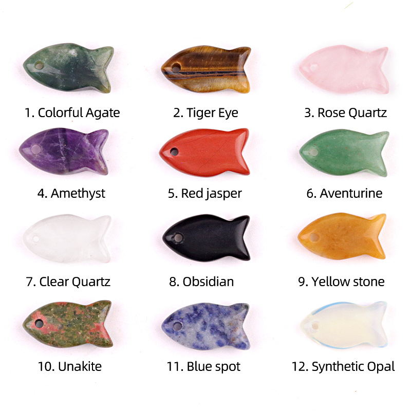 Customizable Semi-Precious Stone Fish-Shaped Pendants - Manufacturer-Direct with OEM/ODM Service for Jewelry Making, Gifting, and Retail Markets Natural purple pink white crystal agate tiger eye stone aventurine fish eye - Image 2