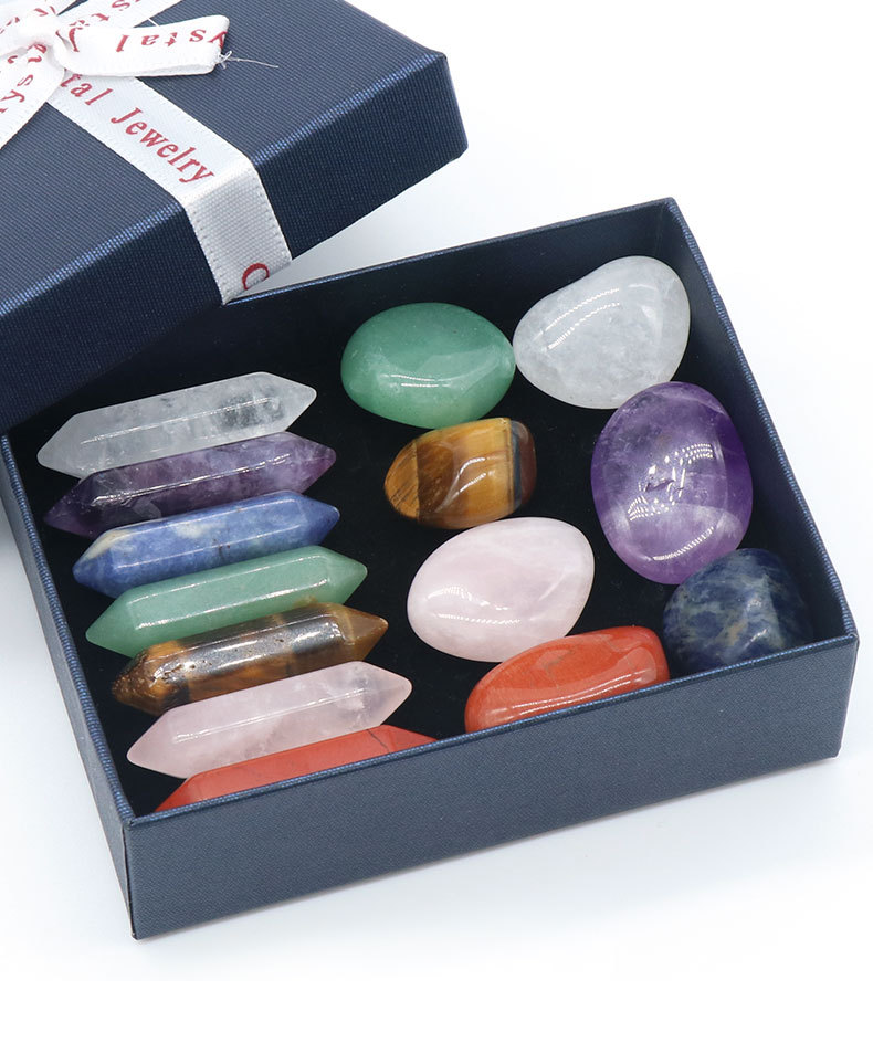 Customizable Semi-Precious Stone Chakra Crystal Set - Manufacturer-Direct with OEM/ODM Service for Spiritual Healing, Gifting, and Retail Markets Set of hexagonal column double tip 7 irregular 7